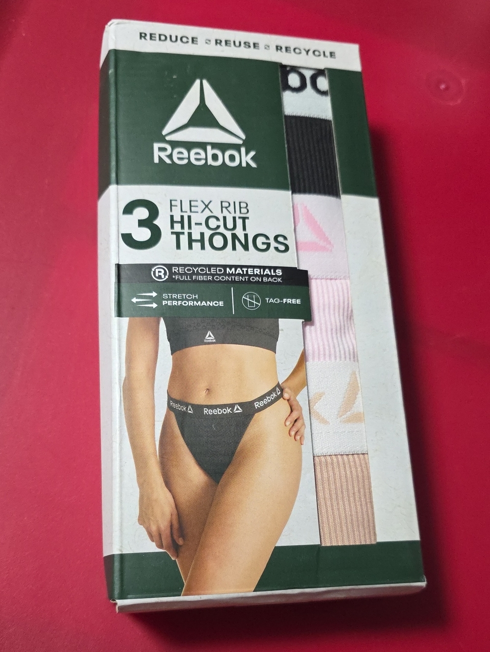 Reebok Women's Underwear Flex Rib Hi-Cut Thong Panties, 3-Pack, Size 2XL